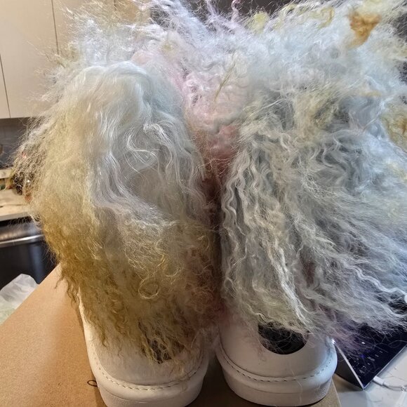 BEARPAW Boo Real Lamb Fur Lined Boots White / Rainbow Women's Size 8 NEW RARE - Picture 6 of 14